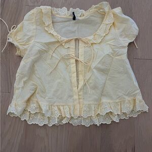 H&M Yellow Eyelet Lace Trim Blouse
